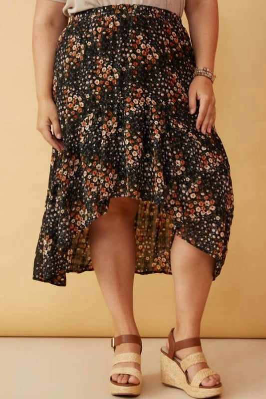 Hayden La - Textured Floral Print Asymmetric Midi Skirt - Plus