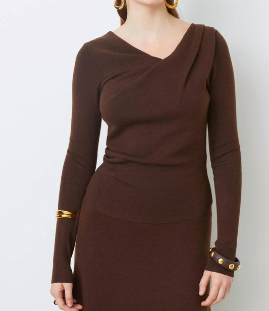 Suncoo - Long Sleeve Draped V-neck Sweater