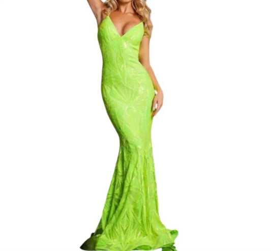 Jovani - Sequin Embellished Spaghetti Strap Gown