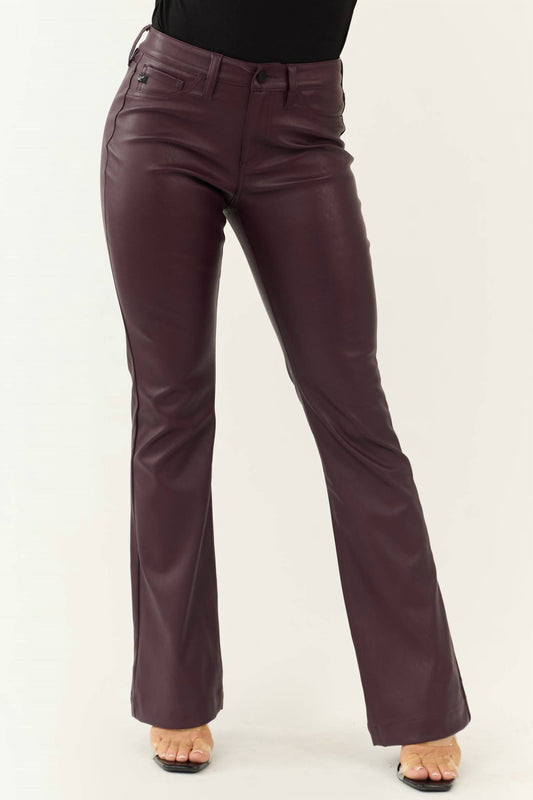 Kancan - Yoko Faux Leather Mid Rise Bootcut Pants