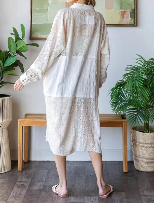 Oli & Hali - Women's Patch Lace Button Up Long Shacket Top