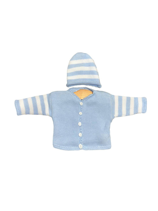 Gita - Boy's 2pc Blue & White Striped Cardigan With Hat