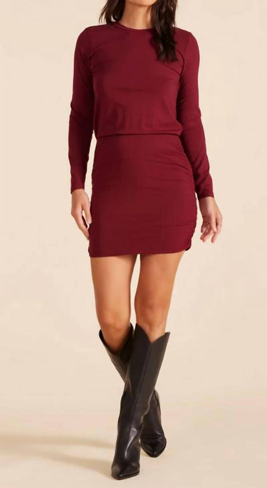 Bobi - Long Sleeve Crew Neck Side Shirred Dress
