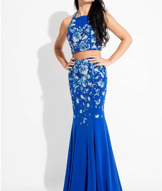 Rachel Allan - Two-piece Beaded Jersey Prom Gown