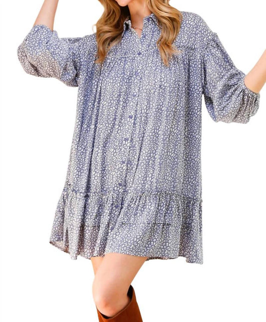 Vine & Love - Savannah Bubble Sleeves Ruffled Shirt Dress