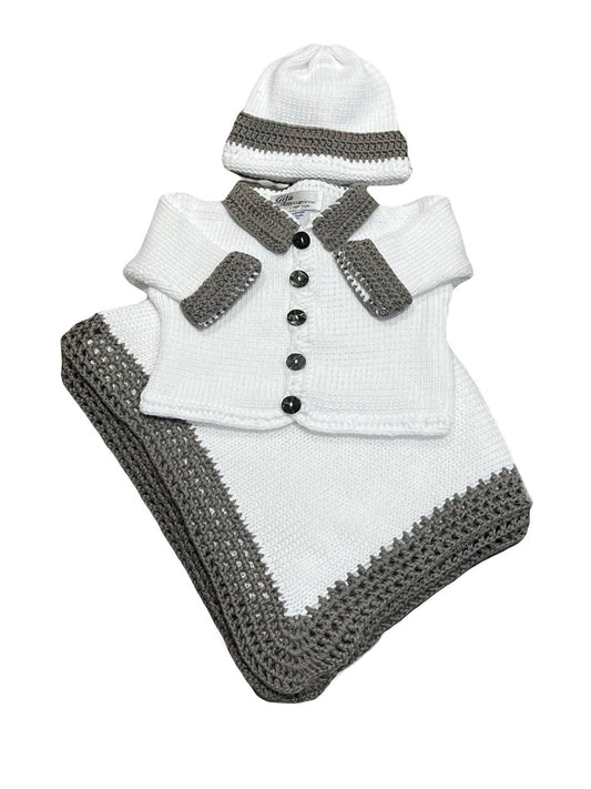 Gita - Boy's Blanket With Dark Grey Tweed Trim