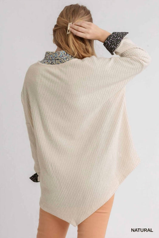 Umgee - Women's Waffle Knit Asymmetrical Hem Top