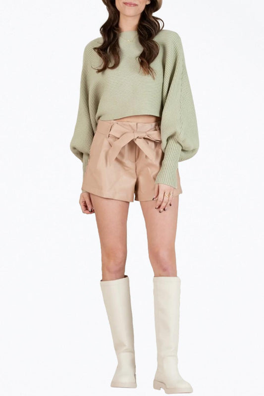 MISHA CROPPED RIBBED-KNIT SWEATER