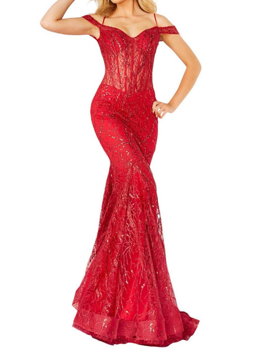 Jovani - OFF SHOULDER GLITTER MERMAID LONG GOWN
