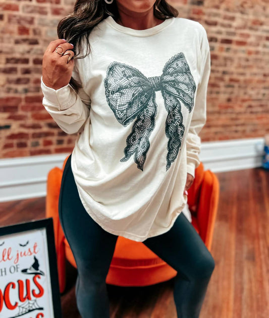 Birdie - Coquette Lace Bow Long Sleeve Graphic Tee