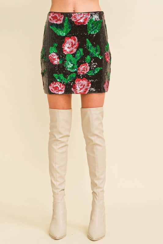 Cloud Ten - Flower Sequin Mini Skirt