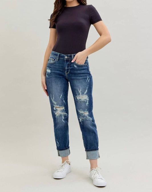 Judy Blue - Mid-rise Cuffed Destroyed Boyfriend Jeans