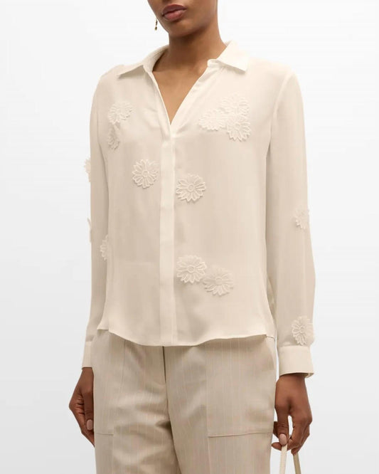 Elie Tahari - Jaslynn Floral Applique Silk Blouse