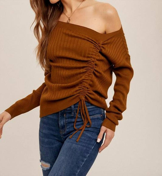 Hem & Thread - Ruched Drawstring Asymetrical Sweater