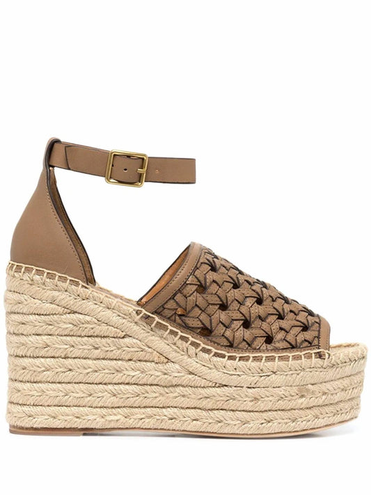 BASKETWEAVE CALFSKIN WEDGE ESPADRILLE SANDAL