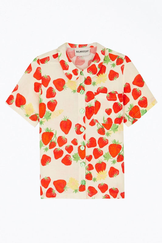 STRAWBERRY-PRINT LINEN-BLEND SHIRT