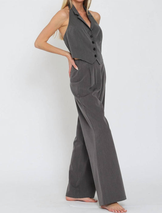Aakaa - Halter Vest Top and High Waisted Long Pants Set