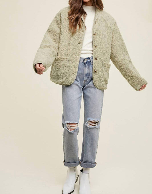 Wishlist - Sherpa Button Up Jacket With Piping Detail