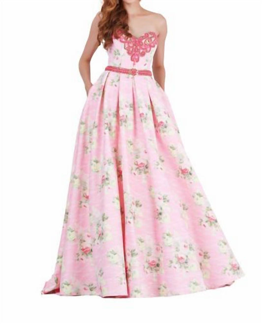Floral printed ballgown