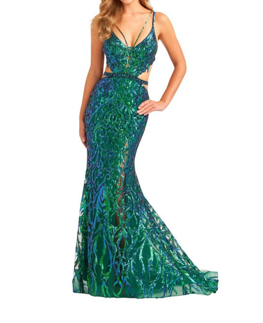 Ellie Wilde - Cut-out Long Sequin Prom Dress