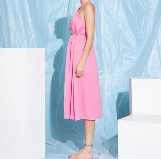 Lena - Textured Solid Cutout Midi Dress