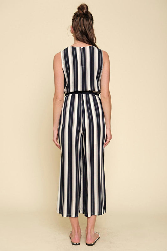 Mystree - Striped Surplice Jumpsuit
