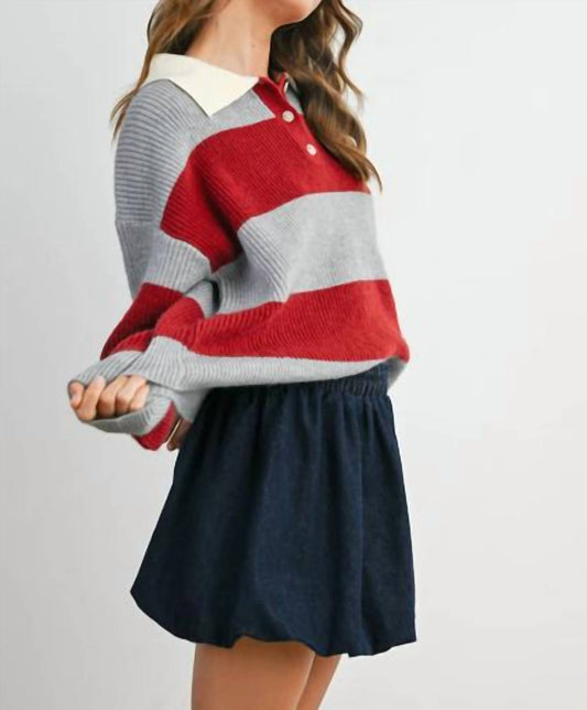 Buttermelon - Buttoned Striped Collared Long Sleeve Top