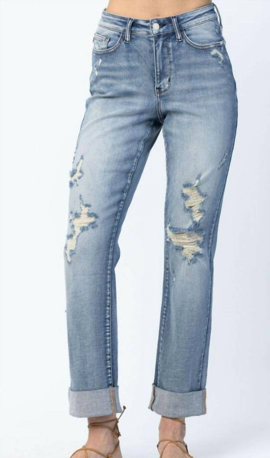 Judy Blue - Double Cuff Fray Hem Boyfriend Jeans