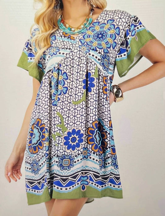 Gigio - Printed V-neck Mini Dress