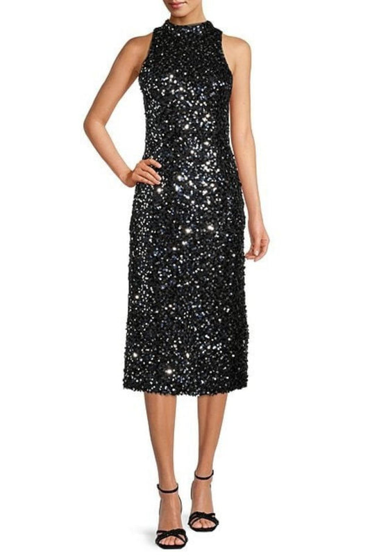 Donna Morgan - Mock Neck Sequin Open Back Party Dress