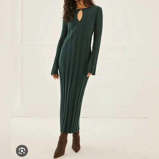 Something Navy - Ribbed Keyhole Sweater Dress