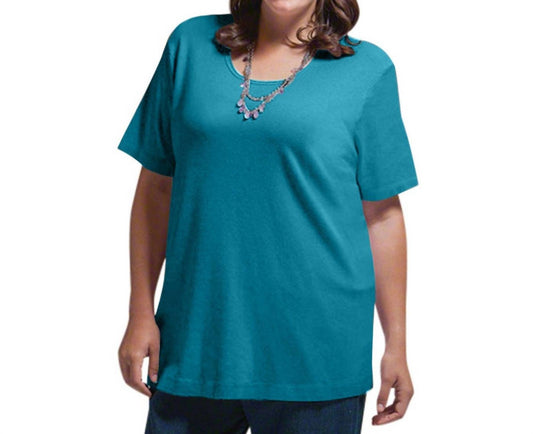 On The Plus Side - Solid Short Sleeve U-Neck Tee - Plus