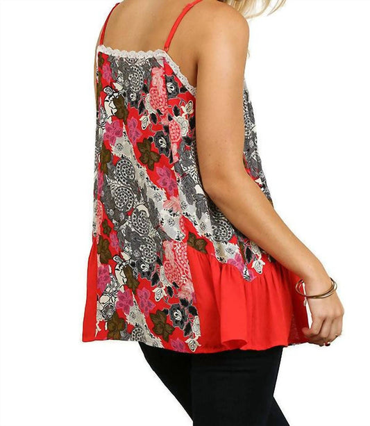 Umgee - Floral Spaghetti Strap Lace Tank Top