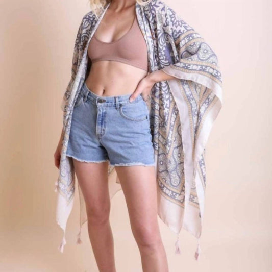 Leto - Touch Of Morocco Tapestry Tassel Boho Kimono Wrap Shawl