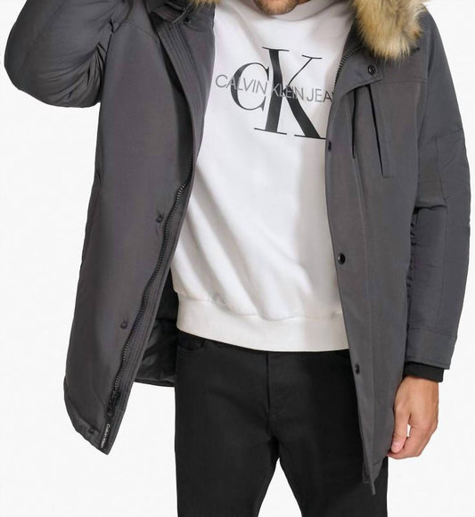 Calvin Klein - Insulated Parka Coat With Removable Faux Fur Trim