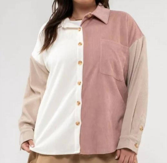 Blu Pepper - Colorblock Corduroy Jacket - Plus Size