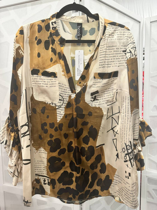 Berek - Women's Cheetah Print With Text Blouse