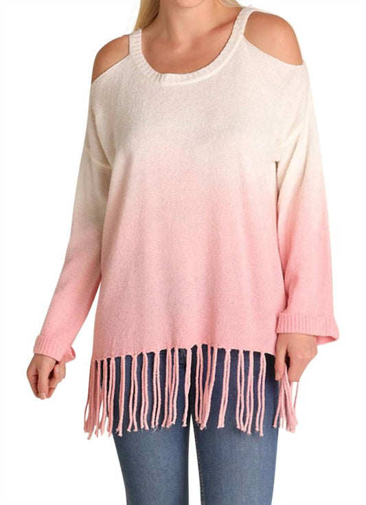 Umgee - Ombre Cold Shoulder Fringe Sweater - PLUS