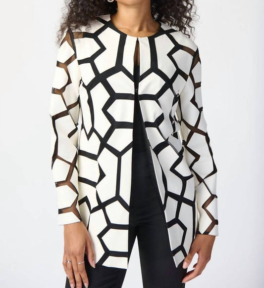 Joseph Ribkoff - Laser-cut Leatherette On Mesh Jacket