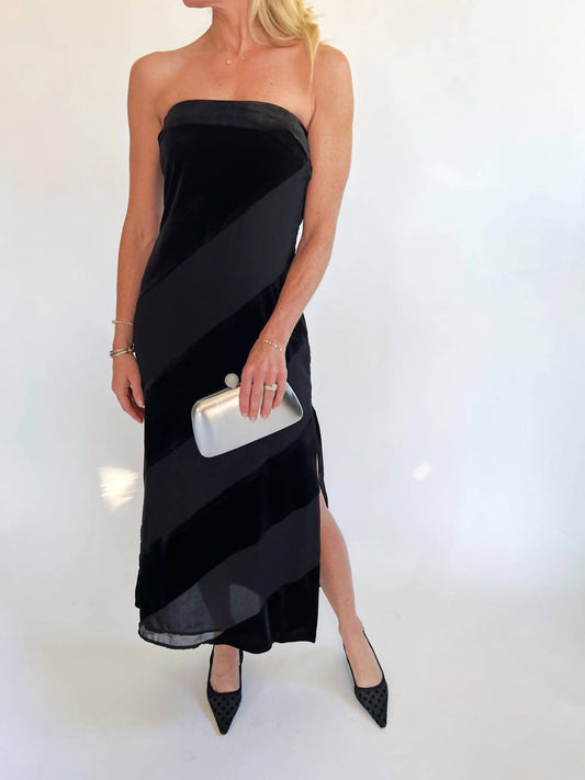 Lulus - SURREY VELVET STRIPED MIDI DRESS