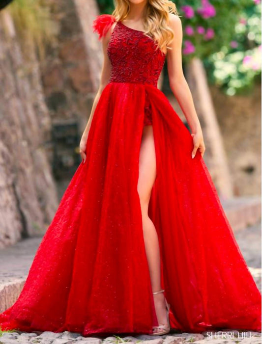 Sherri Hill - One Shoulder Beaded Bodysuit Gown
