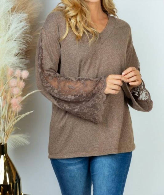 White Birch - Lace Sleeve Solid V-neck Top