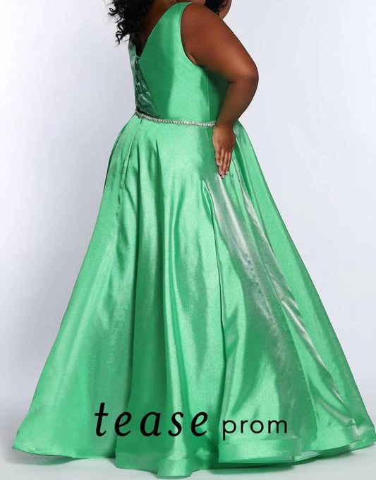 Sydney'S Closet - Plus Shimmer Satin Floor Length Gown
