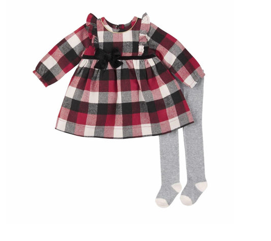 Mudpie - Girls' Buffalo Check Dress And Tight Set