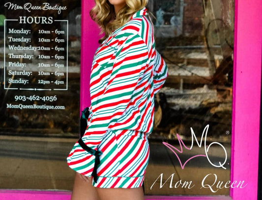 Aapparella - Merry Pajamas Velvet Ribbon Knot Christmas Pajama Set