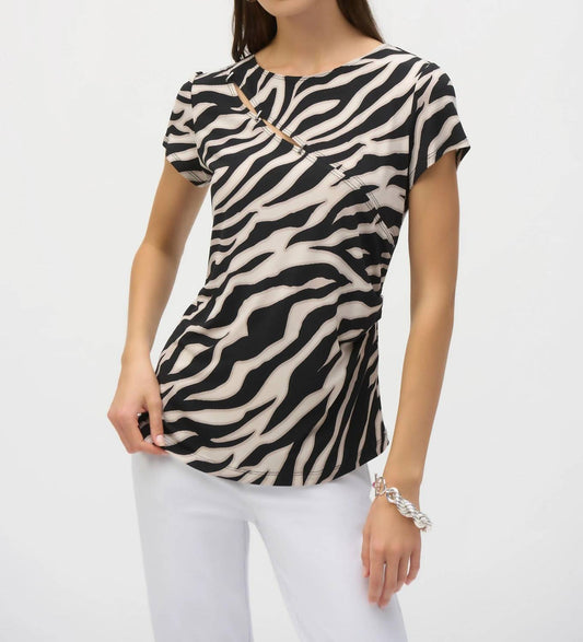 Joseph Ribkoff - Animal Print Keyhole Short Sleeve Top