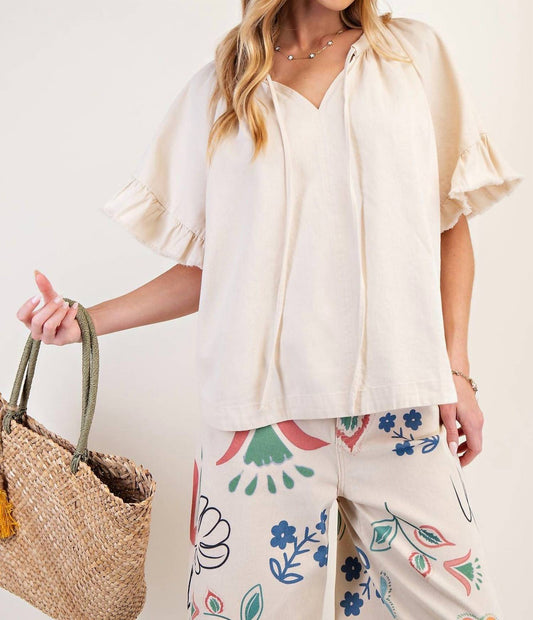 Easel - Washed Chambray Woven Top