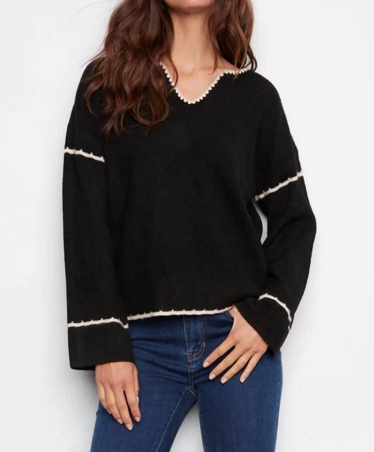Charlie B - Notch Neck Embroidered Sweater