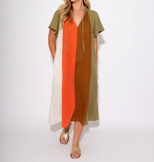 Thml - Color Block Stripes With Tie Midi Dress