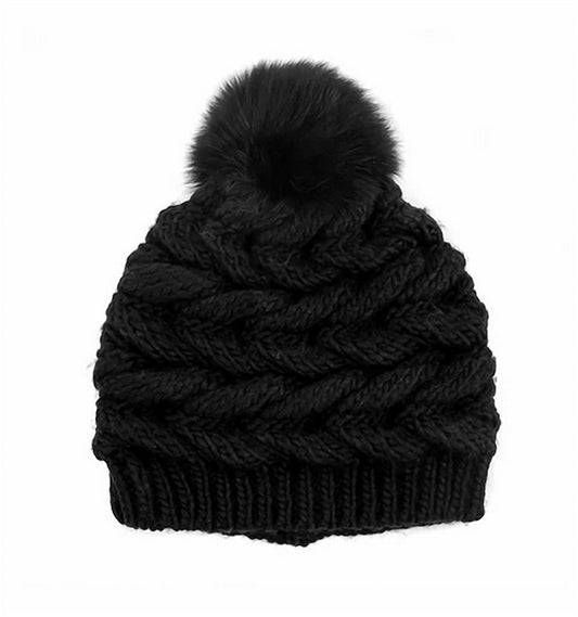 Mitchie'S Matchings - WOMEN'S KNIT BEANIE W/FOX POM